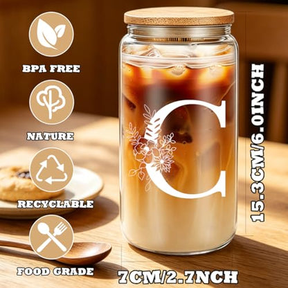 Personalized 16oz Initial Glass Drinking Cup with Monogrammed Gift Box - Letter-Cup-C