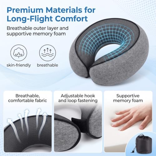 Travel Neck Pillow with Memory Foam - 360° Support, Compact U-Shaped Design
