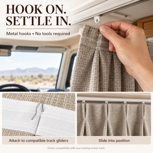 Premium Grey 2-Pack RV Windshield Curtains - 120 x 40 Inches Blackout Privacy Cover with Heavy-Duty Hooks