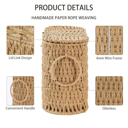 Endymion Wicker Toilet Paper Basket with Lid - Rattan Storage for Bathroom - Neutral