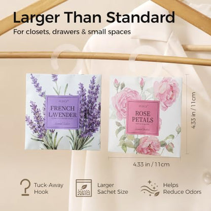 12 Pack Scented Sachets Assorted Fragrances for Small Spaces - Lavender, Vanilla, Lemon, Rose, Sandalwood, Linen - Double-Layer Leakproof Design