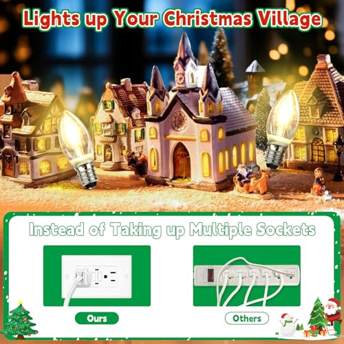 6 LED Bulb Christmas Village Light Cord Set - 11.8ft with Switch & Fuse - 2 Pack