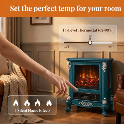 Electric Fireplace Stove 1500W Freestanding Room Heater - Blue