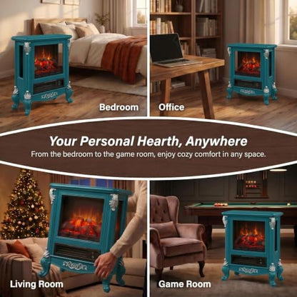 Electric Fireplace Stove 1500W Freestanding Room Heater - Blue