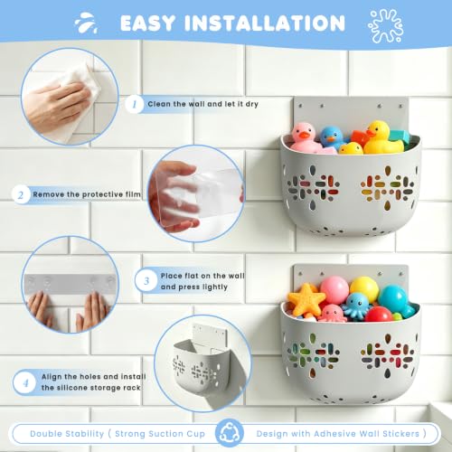Silicone Bath Toy Storage with Suction Cup & Adhesive Hook - Deep Open Design