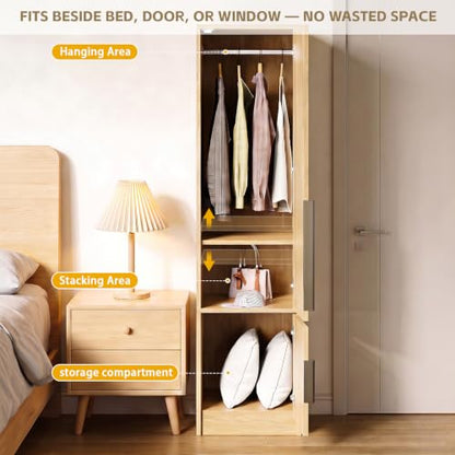 63" Modular Armoire Wardrobe with Mirror in Oak Finish