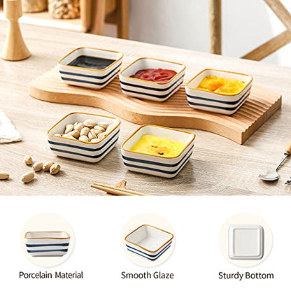 TAMAYKIM Small Porcelain Serving Bowls, 6 OZ Square Ceramic Ramekins Set of 10, 3.5 Inch Hand-painted Small Bowl for Appetizer, Snacks, Baking, Souffle, Custard Dish, Pudding, Dipping, Serving, Oven