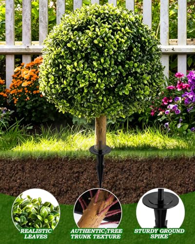 White Artificial Topiary Boxwood Ball Trees 24in, 2 Pack - No Maintenance