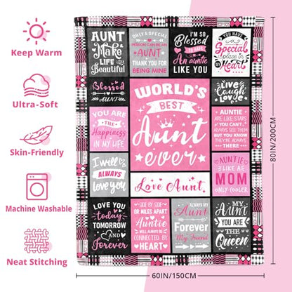 Best Aunt Ever Blanket - 60x80 Gift for Aunt from Niece - Cozy Throw