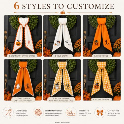 Halloween Wreath Sash with Monogram and Fall Pumpkin Design - Color 7