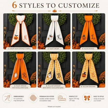 Halloween Wreath Sash with Monogram and Fall Pumpkin Design - Color 7