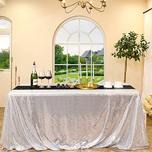 Black Sequin Table Runner 12x72 Inch - Glitter Shiny Fabric for Events & Weddings - 1 Pack