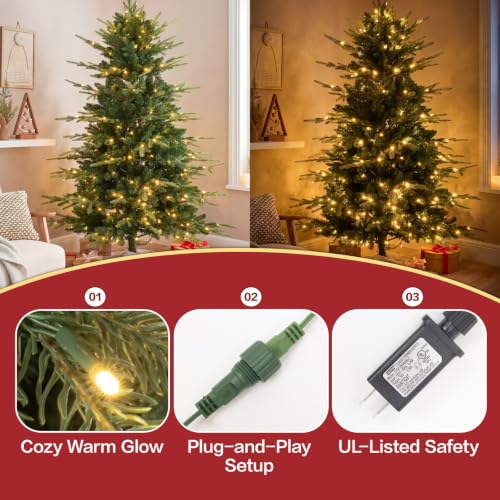 6 Ft Prelit Slim Christmas Tree - Aspen Fir, Blue Spruce, Warm White LED Lights