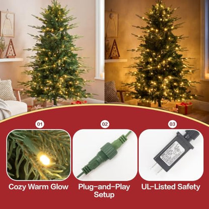 6 Ft Prelit Slim Christmas Tree - Aspen Fir, Blue Spruce, Warm White LED Lights