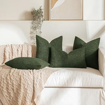 20x20 Dark Green Boucle Throw Pillow Cover Set - Pack of 2