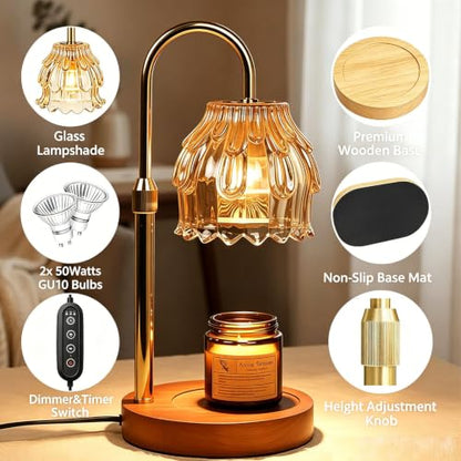 Adjustable Height Candle Warmer Lamp with Timer and Dimmable Light