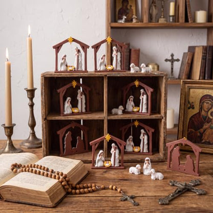 Amyhill 50 Pcs Mini Nativity Scene Figurines - White, Small Manger Statues for Christmas