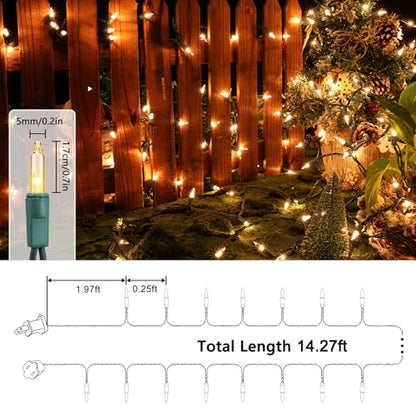 Toodour Warm White Christmas Lights 12.5ft 50 Count Indoor Outdoor String Lights - Connectable UL Certified Green Wire