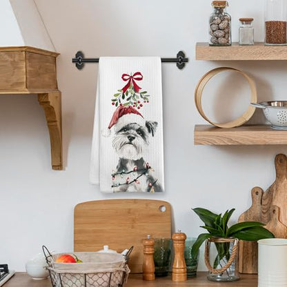 Christmas Miniature Schnauzer Dog Lover Kitchen Towels - Funny Holiday Gift, 16x24 Inches - Schnauzer Variation