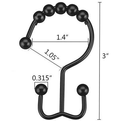 DAWNER Shower Curtain Hooks Rings, Rust Proof Hooks, Metal Easy Glide Double Shower Rings Hooks, Stainless Steel Shower Curtain Hangers for Bathroom Shower Curtains, Set of 12 Hooks, Matte Black