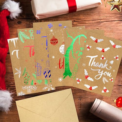 Christmas Thank You Cards with Envelopes 12 Pack Kraft Blank Holiday Greeting Cards