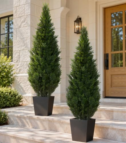 5Ft Artificial Cedar Topiary Trees with Pot - Realistic Outdoor & Indoor Decor