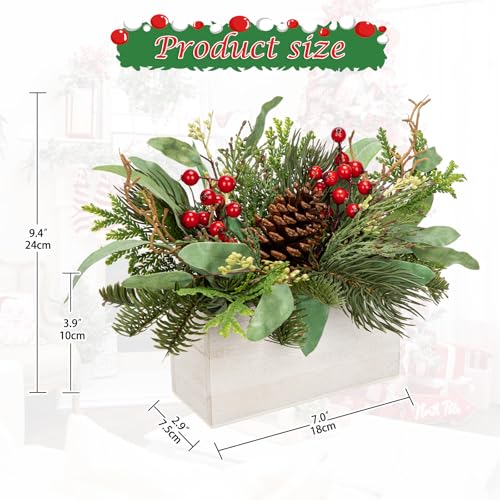 Christmas Centerpieces 8 Inch Artificial Pine Plant with Red Berries & Cones - Style 4