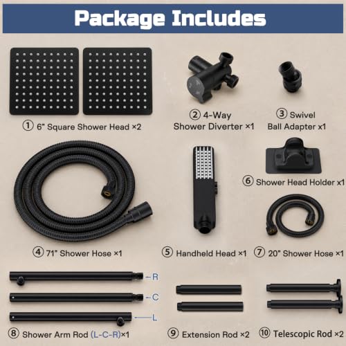 Matte Black Tandem Dual Shower Head System for Couples