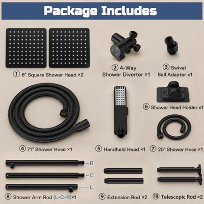 Matte Black Tandem Dual Shower Head System for Couples