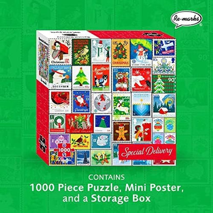 Re-Marks 1000-Piece Christmas Collage Puzzle - 26.75 x 19.25 Inches, Berry Design for All Ages