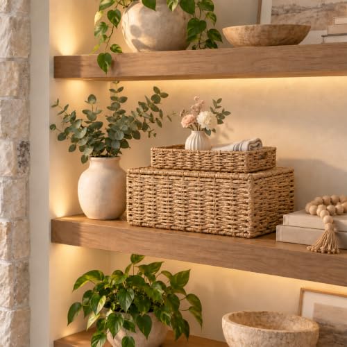 Decorative Storage Baskets with Lids - Woven Paper Rope Organizers Set