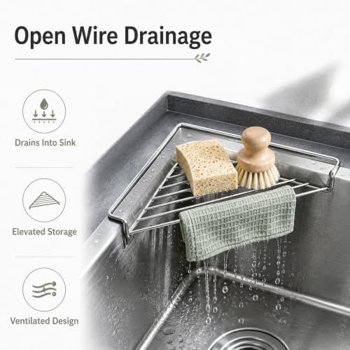 Stainless Steel Corner Sink Shelf - Space Saving Triangular Dish Drying Rack - Black