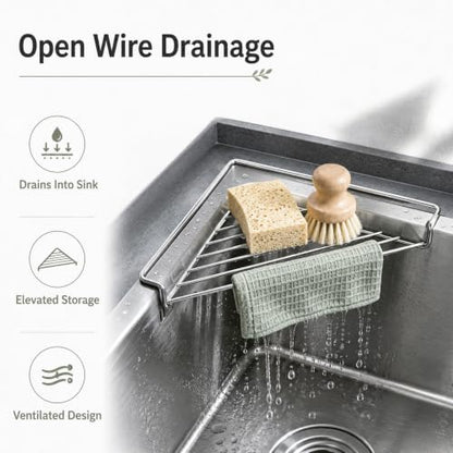 Stainless Steel Corner Sink Shelf with Triangular Wire Rack - Slivery 1pcs