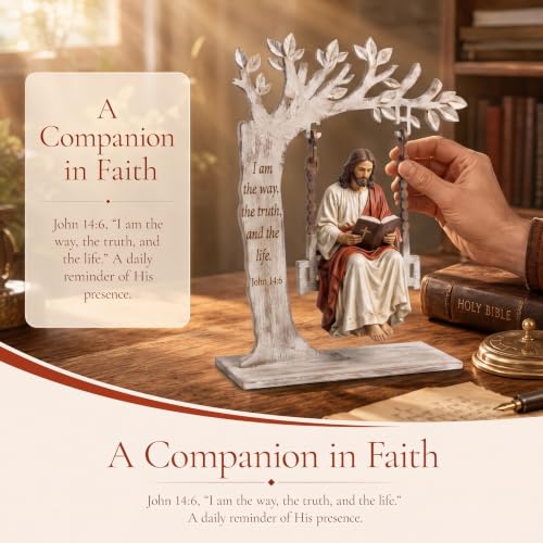 Christian Jesus Swing Ornament with John 14:6 Scripture - White Wood Decor