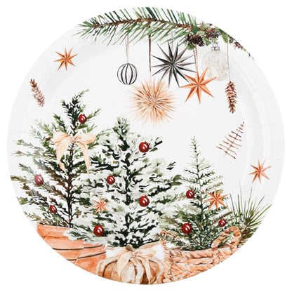 24 Pcs Christmas Holiday Dessert Plates Xmas Trees Holly Pine Cone Design