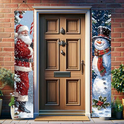 Christmas Porch Banner Santa and Snowman Set 71x12 Inch Holiday Door Decorations