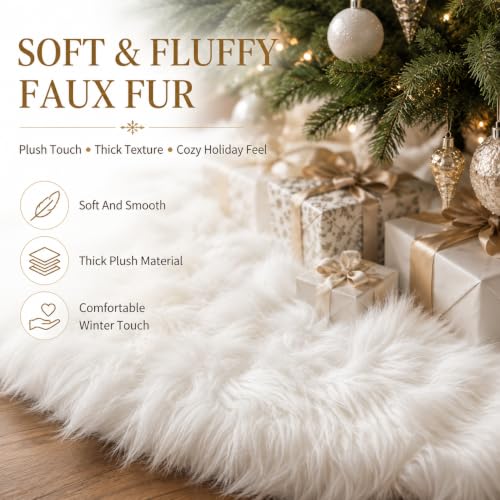 White Faux Fur Christmas Tree Skirt 30 Inch Luxury Plush Holiday Decor