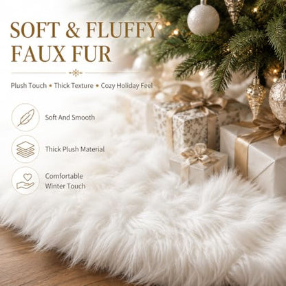 White Faux Fur Christmas Tree Skirt 30 Inch Luxury Plush Holiday Decor