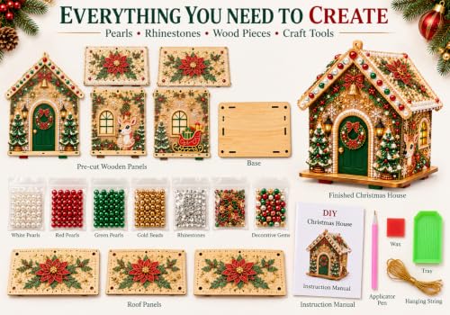DIY 3D Christmas Pearl House Art Kit - Handmade Holiday Village Decoration B