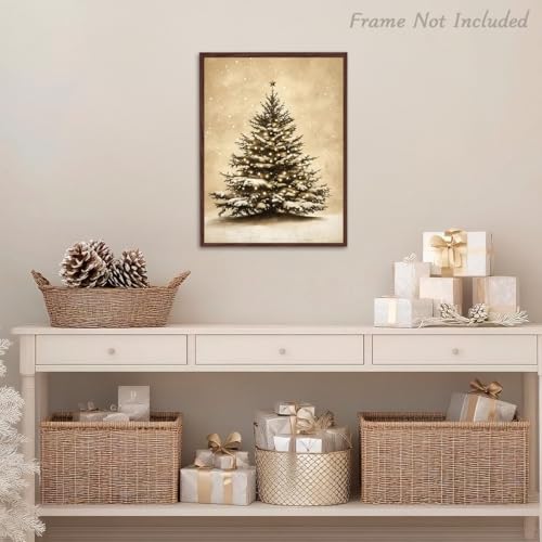 Vintage Christmas Tree Canvas Wall Art - Rustic Xmas Tree Unframed 12x16