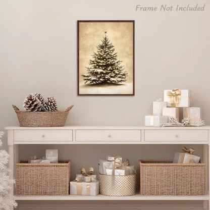Vintage Christmas Tree Canvas Wall Art - Rustic Xmas Tree Unframed 12x16