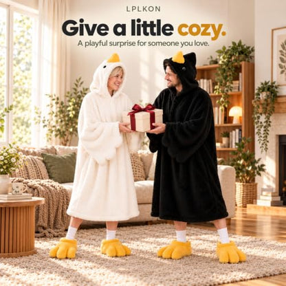 White Wearable Goose Blanket Hoodie - Oversized Duck Onesie Pajamas Costume, Medium