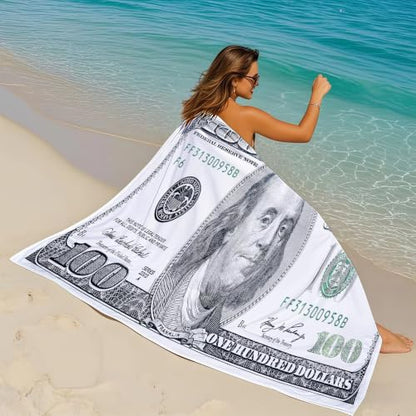 Funny $100 Bill Beach Towel for Kids & Teens – Microfiber Pool & Bath Towel