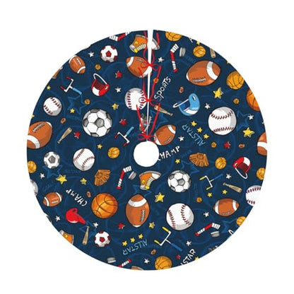 Christmas Tree Skirt 36 Inch Sport Theme Baseball Football Basketball Decor