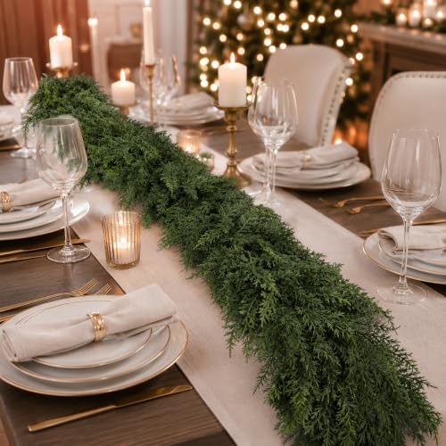 6FT Christmas Garland with Real Touch Cedar for Mantle & Porch - 2 Pack