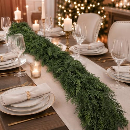 6FT Christmas Garland with Real Touch Cedar for Mantle & Porch - 2 Pack