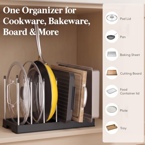 Lifewit Pot Lids Organizer with 7 Dividers - Inside Cabinet Pan Storage