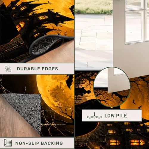 Halloween Pumpkin Black Cat Runner Rug 3D Non-Slip 2x6ft Pattern-1