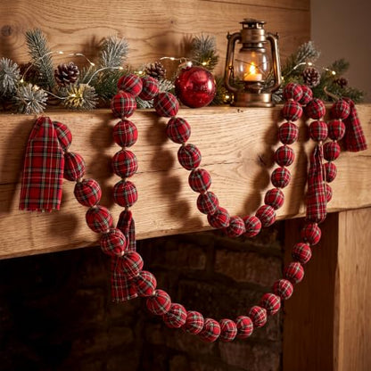 2 Pack Red Black Buffalo Check Christmas Ball Garlands - 6 Ft Holiday Decor