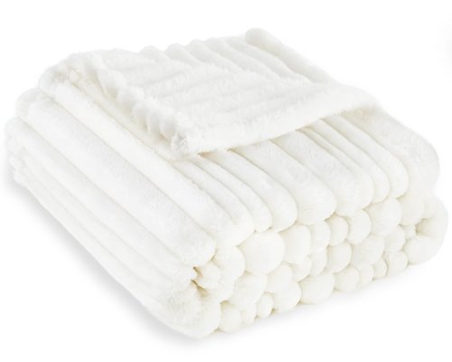 HOMRITAR White Baby Blanket for Boys Girls Super Soft Cozy Lightweight Toddler Blankets with Striped Design, Cute Fluffy Fleece Throws for Nursery Crib, 30 x 40 Inches